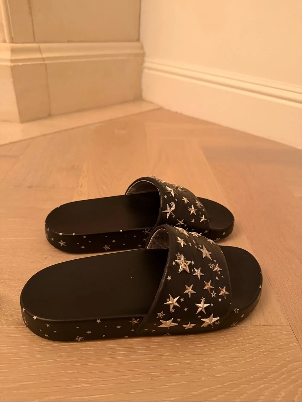 Tory Burch Navy/Black Leather Star-Stud Slide Sandals